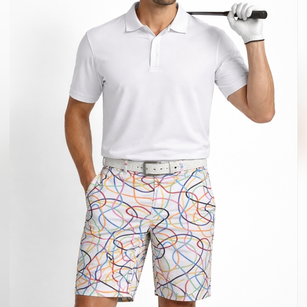 Loudmouth Men's‎ Golf Chino Shorts Size 32 Scribble Squiggle Abstract Multicolor